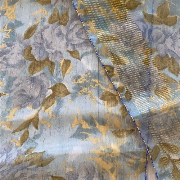 Vintage Oscar de la Renta sheer blue & gold scarf - Picture 3 of 4